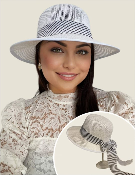 Palarie de soare de lux cu boruri tip sepcuta COCHETTE LUX (ALB) - marime unica, reglabila [2]