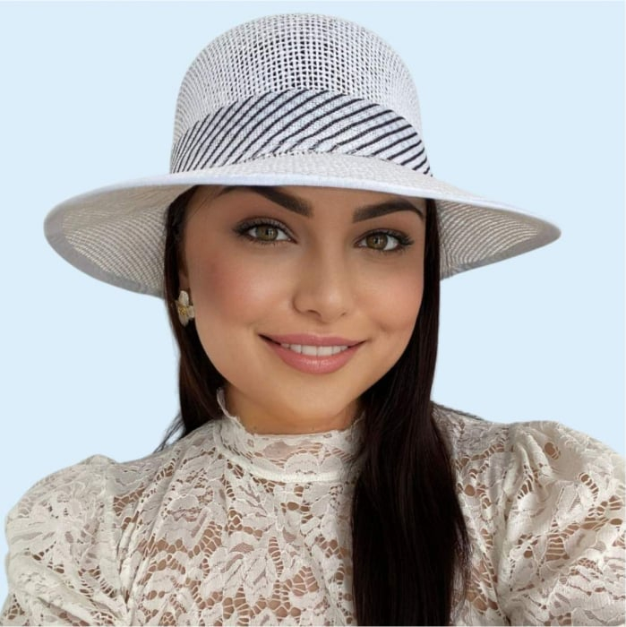 Palarie de soare de lux cu boruri tip sepcuta COCHETTE LUX (ALB) - marime unica, reglabila [3]