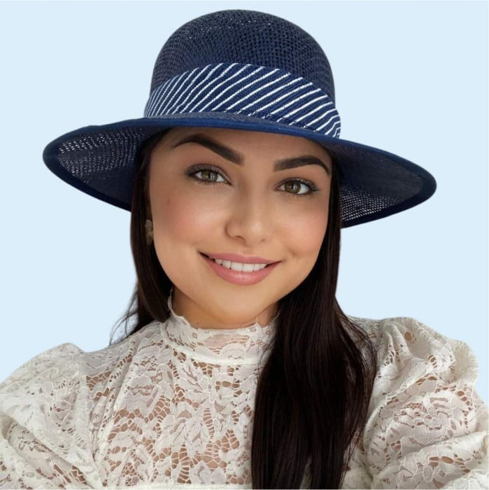 Palarie de soare de lux cu boruri tip sepcuta COCHETTE LUX (BLEUMARIN) - marime unica, reglabila [3]