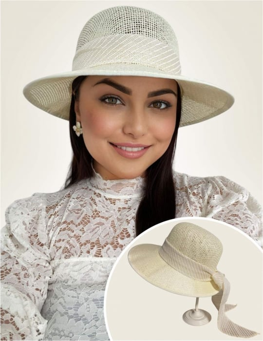 Palarie de soare de lux cu boruri tip sepcuta COCHETTE LUX (CREM deschis) - marime unica, reglabila [2]