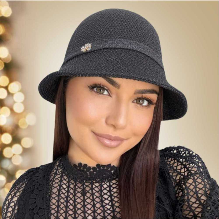 Palarie de soare de lux cu boruri tip sepcuta SCARLET LUX (NEGRU perlat) - marime unica, reglabila [4]