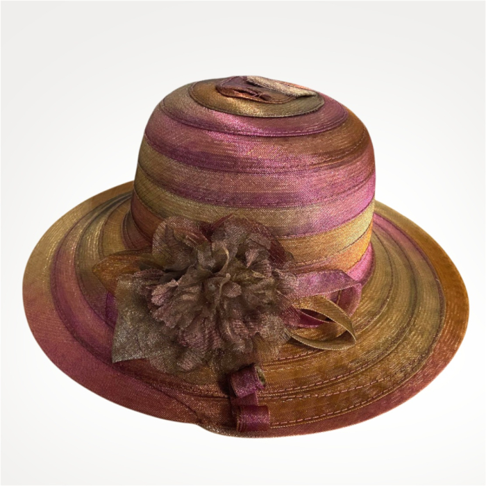 Palarie de soare de lux din organza satinata VENETIA CHIC (MOV+MARO caramiziu) - marime unica, reglabila [4]