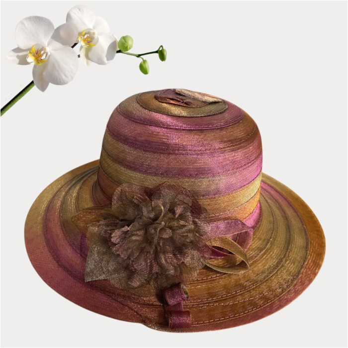 Palarie de soare de lux din organza satinata VENETIA CHIC (MOV+MARO caramiziu) - marime unica, reglabila [3]