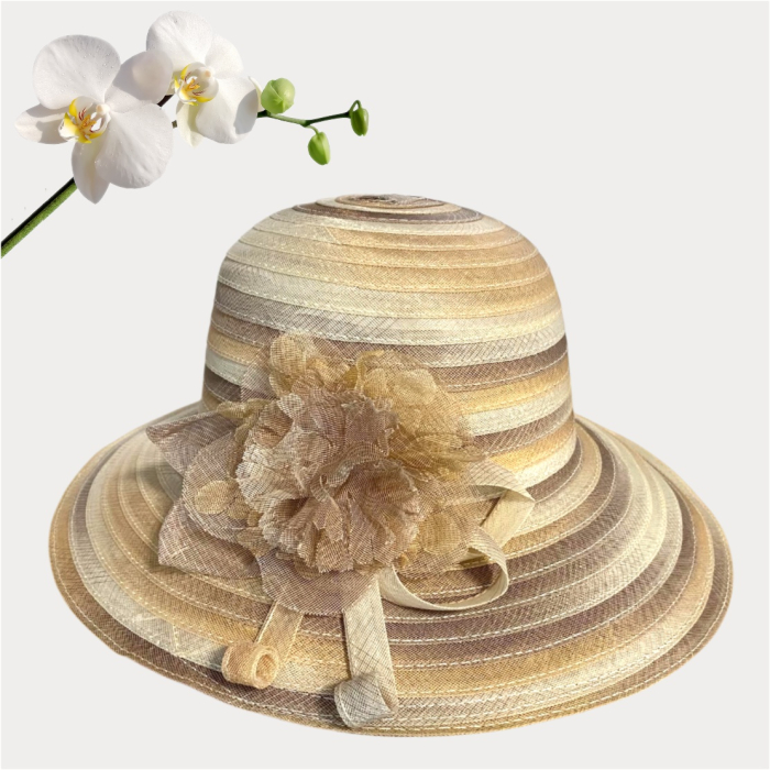 Palarie de soare de lux din organza satinata VENETIA CHIC (CREM+ARAMIU) - marime unica, reglabila [3]