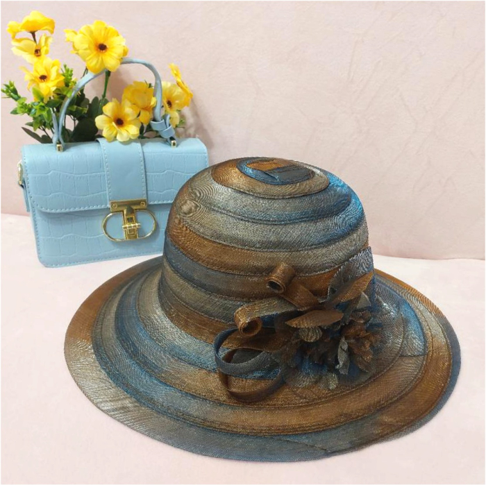 Palarie de soare de lux din organza satinata VENETIA CHIC (ALBASTRU+ARAMIU) - marime unica, reglabila - Copie [4]