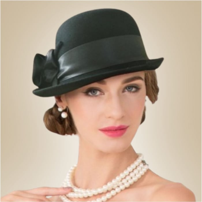 Palarie din fetru lux cu panglica din satin NOBLESS CHIC (NEAGRA) - marime unica, reglabila [2]