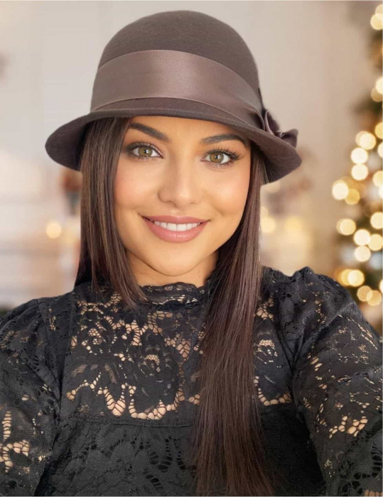 Palarie din fetru lux cu panglica din satin NOBLESS LUX (MARO mahon) - marime unica, reglabila [2]