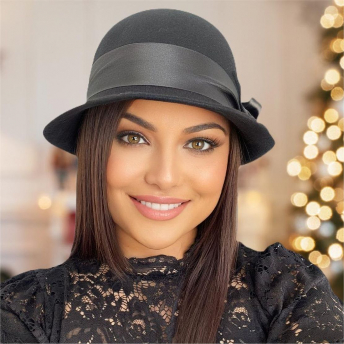 Palarie din fetru lux cu panglica din satin NOBLESS LUX (NEAGRA) - marime unica, reglabila [2]