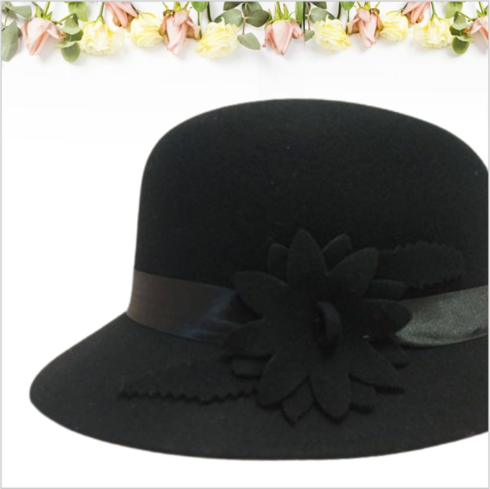 Palarie fetru lux cu boruri tip sepcuta BARONESS LUX (NEGRU) - marime unica, reglabila [4]