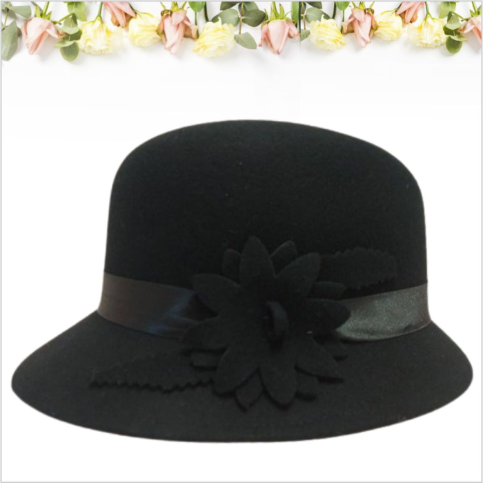 Palarie fetru lux cu boruri tip sepcuta BARONESS LUX (NEGRU) - marime unica, reglabila [3]