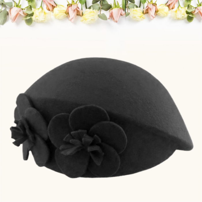 Palarie eleganta tip toca din fetru lux REGINA LUX (NEGRU + 10 culori) - marime unica, reglabila [4]