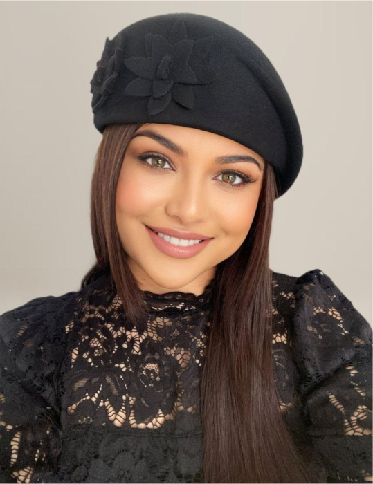 Palarie eleganta tip toca din fetru lux DUCESA LUX (NEGRU) - marime unica, reglabila [2]