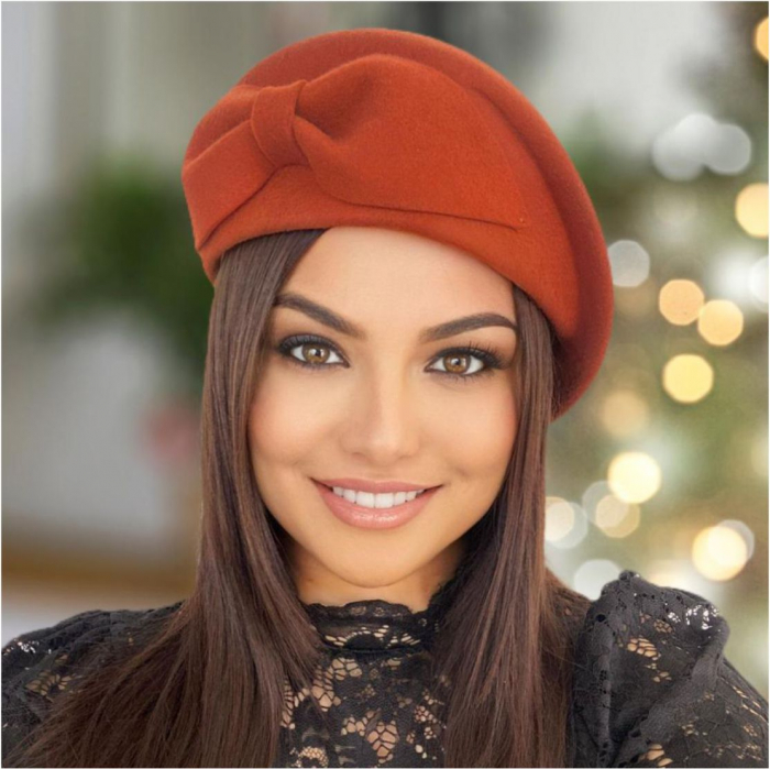 Palarie toca din fetru lux cu funda eleganta PRINCESS LUX (CARAMIZIU) - marime unica, reglabila [3]