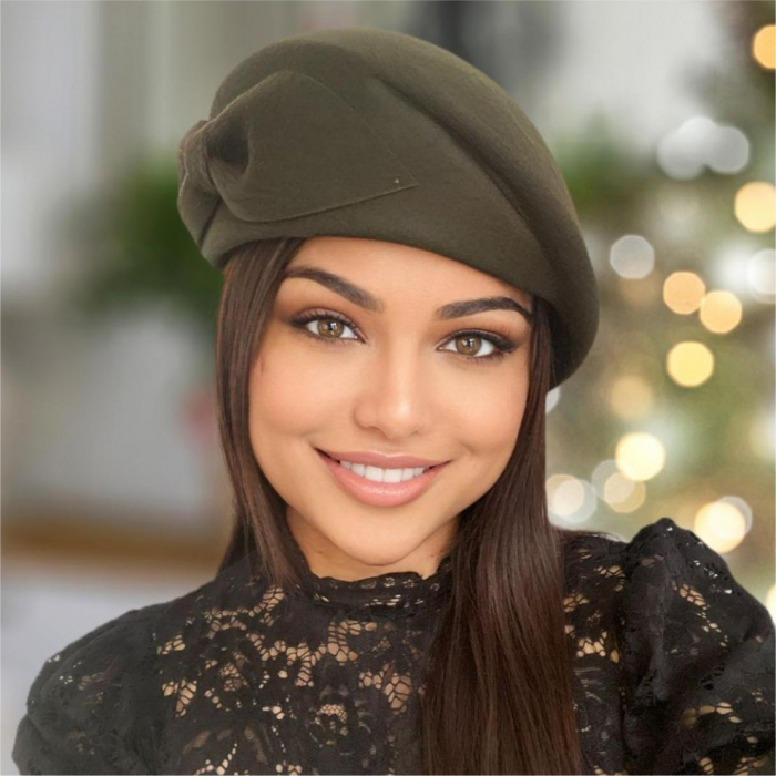Palarie toca din fetru lux cu funda eleganta PRINCESS LUX (KAKI) - marime unica, reglabila [3]