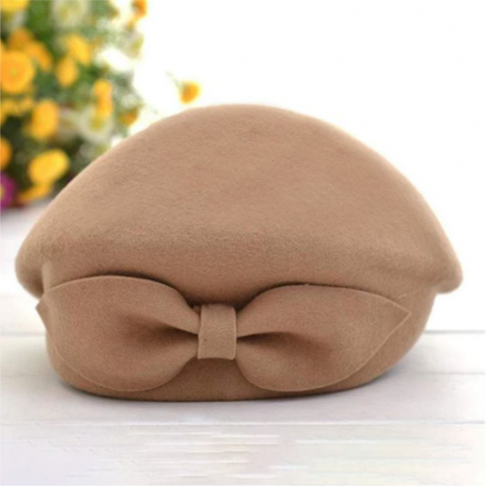 Palarie toca din fetru lux cu funda eleganta PRINCESS LUX (MARO cappuccino) - marime unica, reglabila [3]