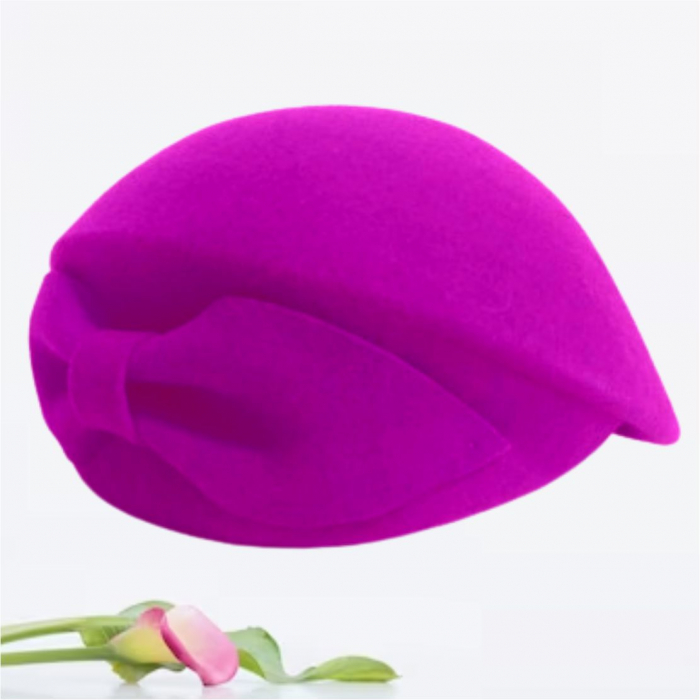 Palarie toca din fetru lux cu funda eleganta PRINCESS LUX (ROZ fucsia) - marime unica, reglabila [4]