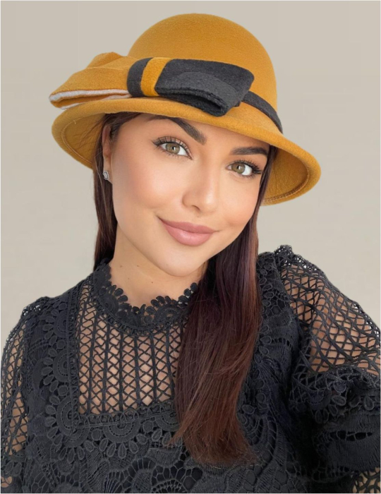 Palarii dama cu boruri mici si funda in 2 culori DUET (GALBEN+NEGRU) - marime unica, reglabila [2]