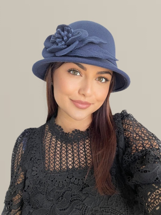 Palarie dama fetru Rose-palarie bleumarin, palarie reglabila [4]