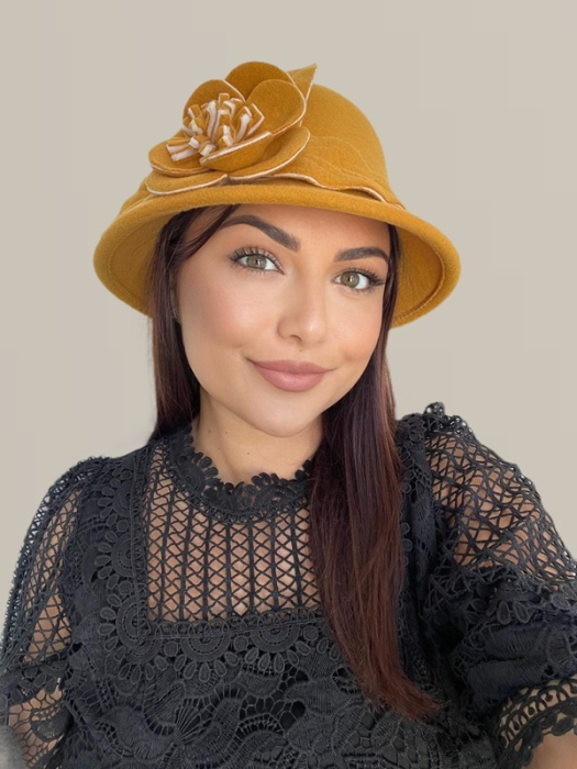 Palarie dama fetru Rose-palarie galben, palarie reglabila [4]