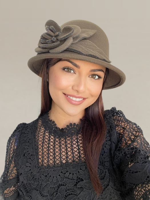 Palarie dama fetru Rose-palarie kaki, palarie reglabila [4]