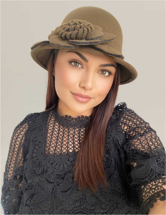 Palarie dama fetru Rose-palarie kaki, palarie reglabila [3]
