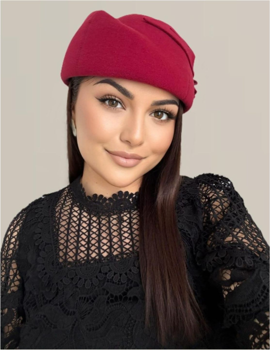 Palarii dama tip toca din fetru lux PARISIENNE LUX (GRENA) - marime unica, reglabila [4]