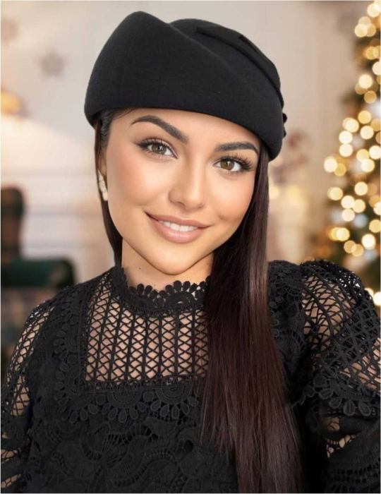 Palarii dama tip toca din fetru lux PARISIENNE LUX (NEGRU) - marime unica, reglabila [3]