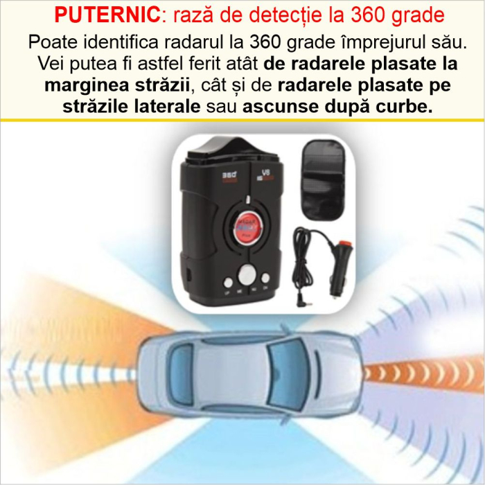 Detector Radar V8 360 Plus cu alerta sonora + luminoasa si arie de detectie la 360 grade [6]