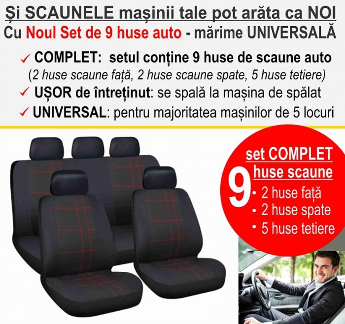 Set complet de 9 huse auto pentru scaunele masinii - marime universala [6]