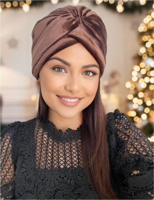 Turban dama din catifea lux cu captuseala MONALISA (MARO mahon) - marime universala [1]