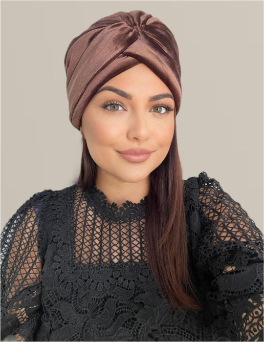 Turban dama din catifea lux cu captuseala MONALISA (MARO mahon) - marime universala [4]