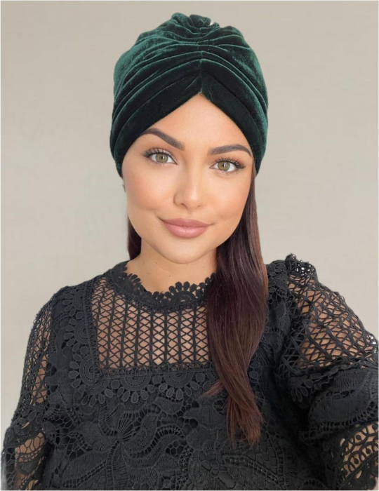 Turban dama din catifea lux cu captuseala MONALISA (VERDE) - marime universala [3]