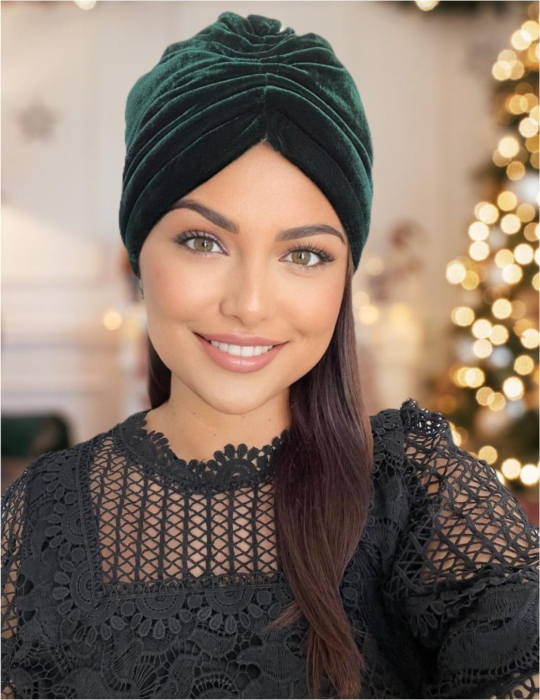 Turban dama din catifea lux cu captuseala MONALISA (VERDE) - marime universala [1]