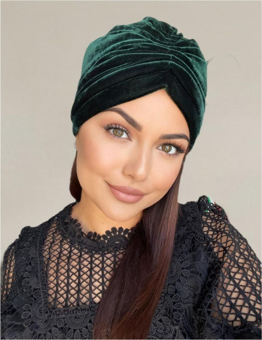 Turban dama din catifea lux cu captuseala MONALISA (VERDE) - marime universala [4]