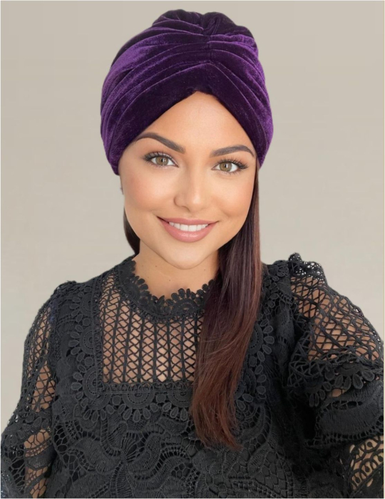 Turban dama din catifea lux cu captuseala MONALISA (VIOLET) - marime universala [3]