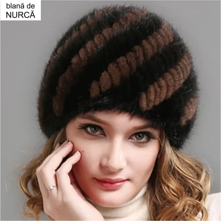 Caciula din blana de NURCA - Sofia Lux (NEGRU + MARO) - marime universala [2]