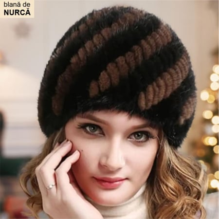 NOUTATI - Caciula din blana de NURCA - Sofia Lux (NEGRU + MARO) - marime universala