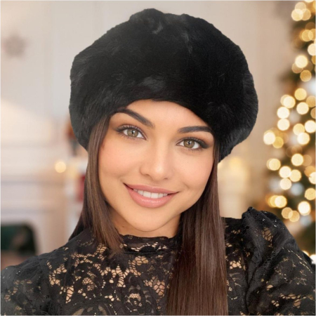 CACIULI BLANA - Caciula eleganta din blana JULIETTE (NEGRU) - marime universala, reglabila