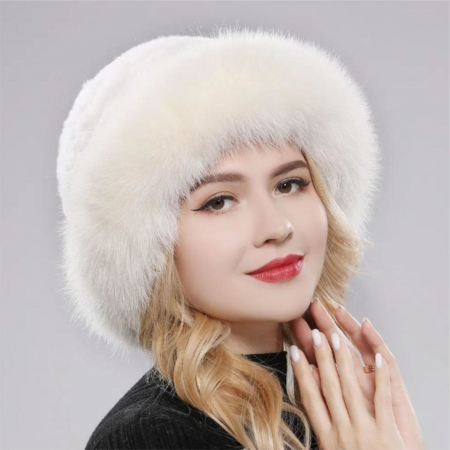 Caciula eleganta din blana SUPERB CHIC (CREM) - marime unica [2]