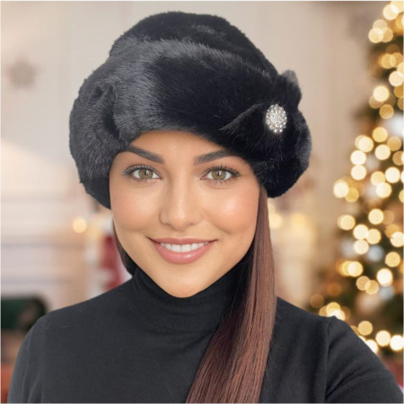 CACIULI elegante de blana LADY LUX - Caciula eleganta din blana LADY LUX (NEGRU) - marime UNICA, REGLABILA