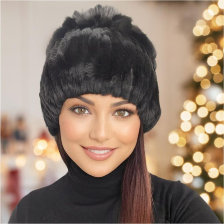 CACIULI SUPERB - Caciula cu blana de ȘINȘILA - Royal Lux (NEAGRA) - marime universala