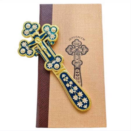 ICOANE - Cruce de binecuvantare - auriu+albastru, 20 cm