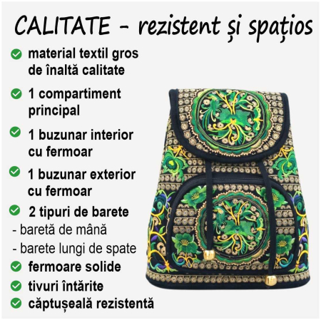 Ghiozdan tip rucsac Fantezia Lux - VERDE (33x27x12 cm) [5]