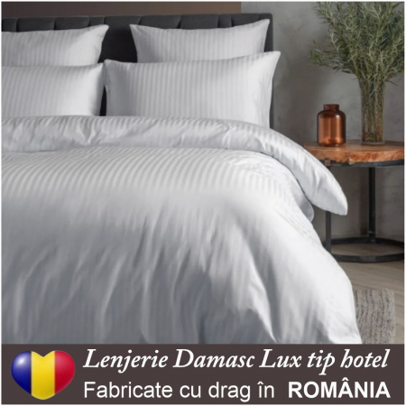 LENJERII - Lenjerie de pat Damasc Lux tip hotel - 6 piese, pat dublu (ALB)