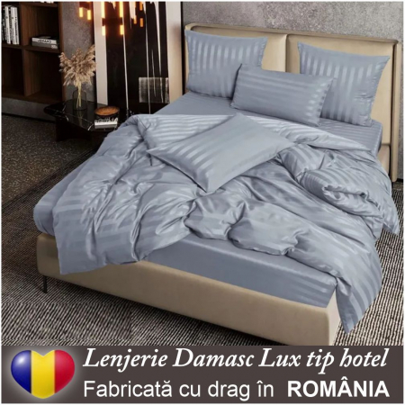 LENJERII - Lenjerie de pat din Damasc Lux tip hotel - 6 piese, pat dublu (GRI)