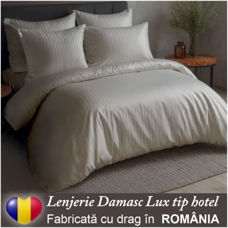 LENJERII - Lenjerie de pat Damasc Lux tip hotel - 6 piese, pat dublu (GRI)