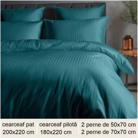 Lenjerie de pat Damasc Lux tip hotel - 6 piese, pat dublu (VERDE persan) [2]
