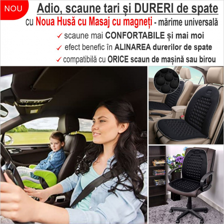 PRODUSE AUTO - NOU! Husa cu Masaj cu Magneti cu efect benefic in alinarea durerilor de spate si imbunatatirea tonusului muscular - marime universala