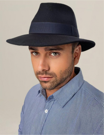 Palarie barbati din fetru lux cu boruri italiene ITALIAN STYLE (BLEUMARIN) [3]