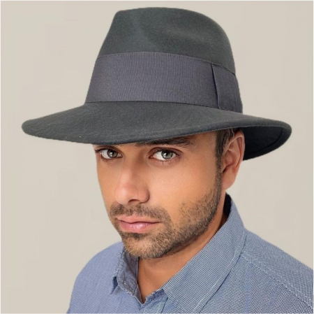 PALARII BARBATI LUX - Palarie barbati din fetru lux cu boruri italiene ITALIAN STYLE (GRI)